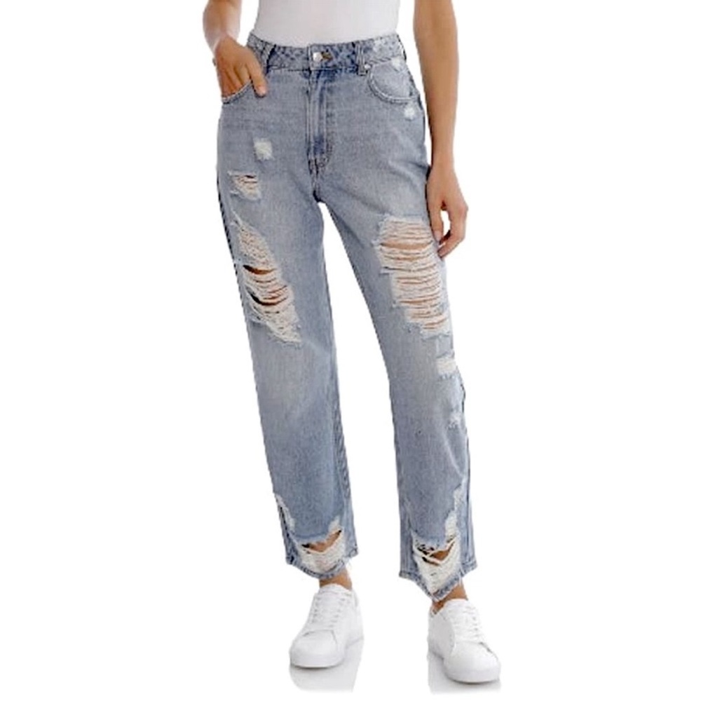 Avec Les Filles Ripped Light Blue Boyfriend Jeans